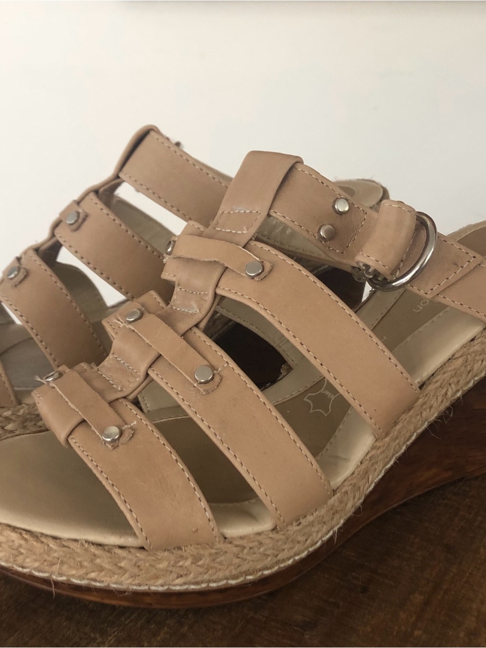 Women's Tan Leather Strappy Wedge Sandals